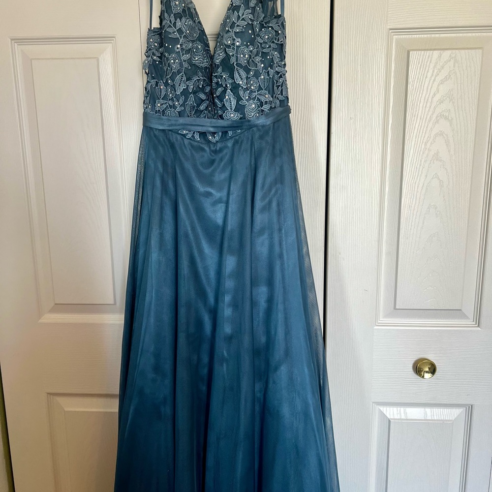 Elegant Blue Embroidered Gown